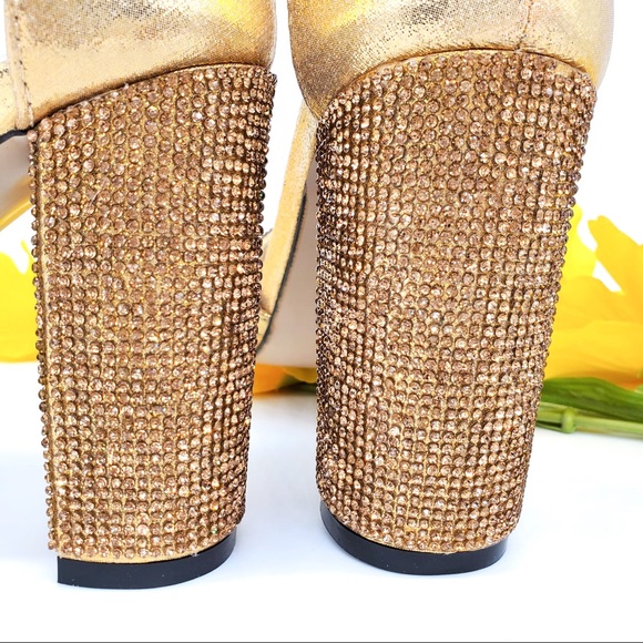 Gold Dress Block Heel with Rhinestones - Picture 6 of 6